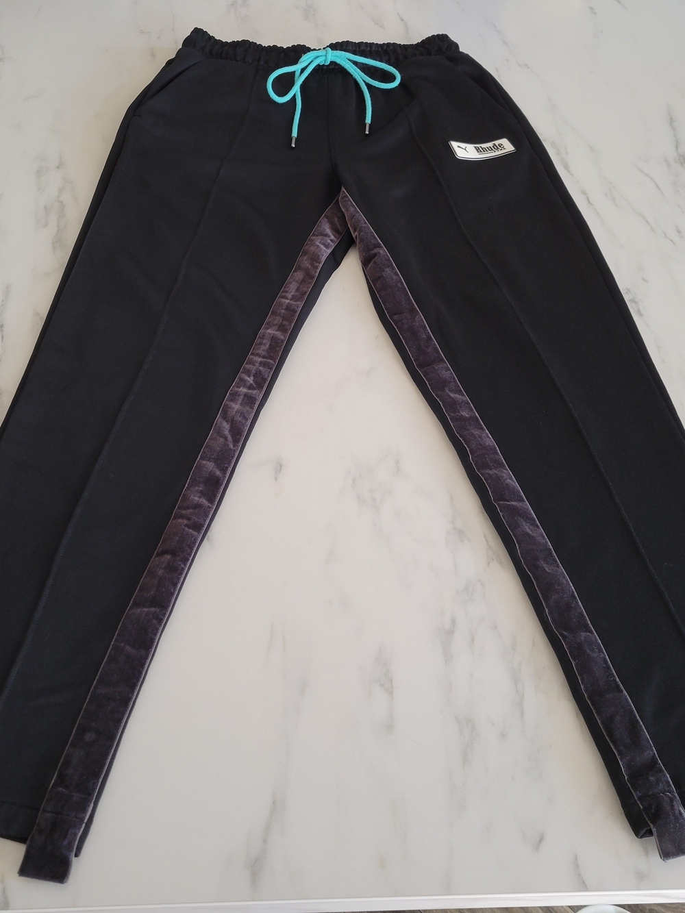 PUMA x Rhude Traxedo Track Pants Black Teal Drawstring Size M Heavyweight 2020